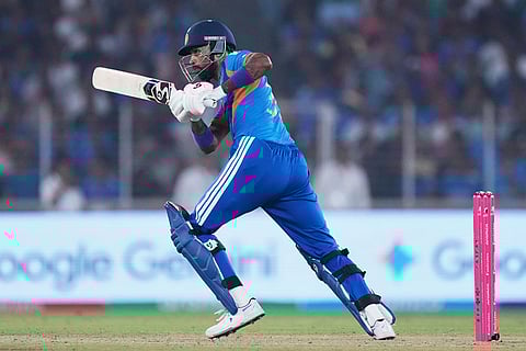 India's Hardik Pandya during the T20 World Cup cricket match between India and South Africa in Ahmedabad, India.