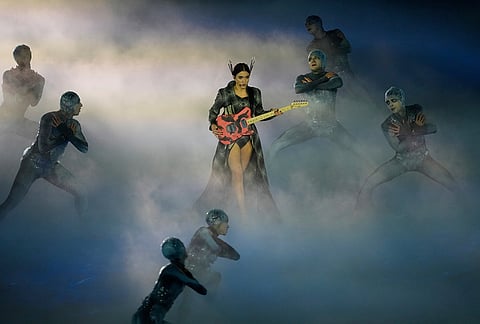 Singer Joan Thiele performs during the closing ceremony of the 2026 Winter Olympics, in Verona, Italy.