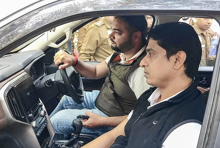 Indian Youth Congress (IYC) National President Uday Bhanu Chib arrives at Tilak Marg Police Station for questioning by Delhi Police in connection with protests at the India AI Impact Summit, in New Delhi. - | Photo: PTI