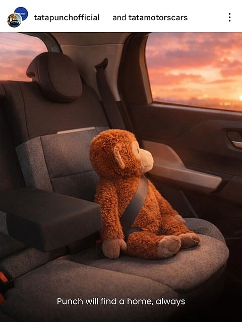 A TATA motors post featuring Punch, the monkey in a TATA Punch
