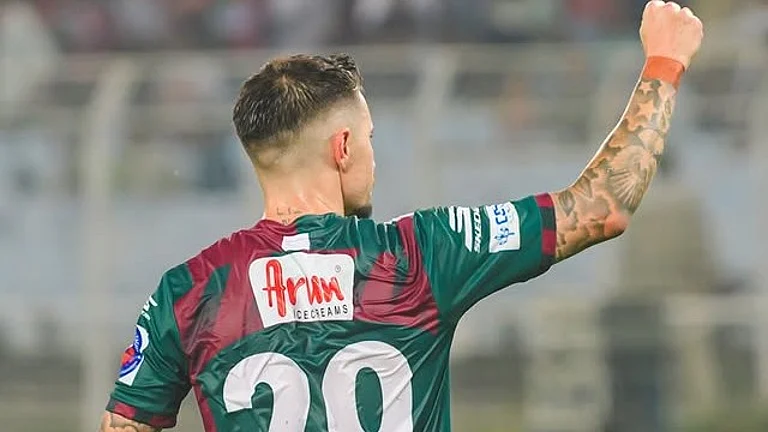 Mohun Bagan's Jamie Maclaren celebrates after scoring during the Indian Super League match against Chennaiyin FC on February 23, 2026. - | Photo: Instagram/indiansuperleague