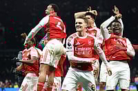 Tottenham Hotspur Vs Arsenal, Premier League: Gunners Cruise To 4–1 Win In North London Derby | Photo: AP/Ian Walton : Arsenal players celebrate winning the English Premier League soccer match between Tottenham Hotspur and Arsenal in London.