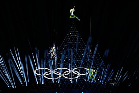 Performers participate in the closing ceremony of the 2026 Winter Olympics, in Verona, Italy.