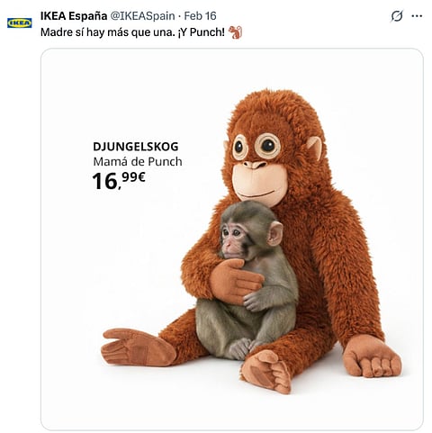 Ikea Spain advert featuring the orangutan soft toy, referred to as Punch's mother