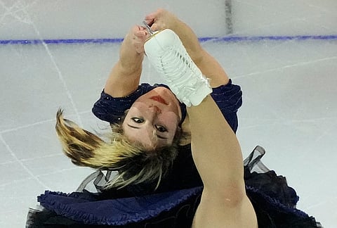 Alysa Liu of the United States performs during an exhibition gala at the 2026 Winter Olympics, in Milan, Italy, Saturday, Feb. 21, 2026. 