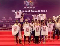 PTI : In this image posted on Feb. 20, 2026, Indian Youth Congress workers stage a protest during the India AI Impact Summit 2026 at Bharat Mandapam, in New Delhi. 