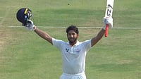 BCCIdomestic/X : Shubham Pundir celebrating after scoring a century during Karnataka vs Jammu and Kashmir Ranji Trophy 2025-26 final at Hubbali. 
