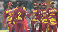 West Indies Vs Zimbabwe, ICC T20 World Cup 2026: Who Won Yesterday In Super Eights? AP : West Indies' Shimron Hetmyer, second from left, celebrates with teammates after their win against Zimbabwe during the T20 World Cup match in Mumbai.