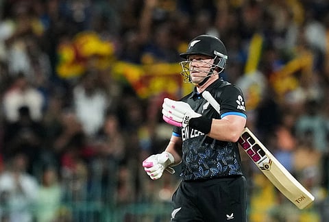New Zealand's Tim Seifert leaves the ground after losing his wicket during the T20 World Cup cricket match between Sri Lanka and New Zealand in Colombo, Sri Lanka.