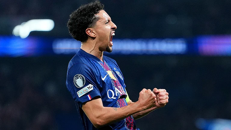 PSG captain Marquinhos celebrates his goal against Monaco - null