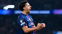 PSG captain Marquinhos celebrates his goal against Monaco