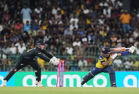 New Zealand's Tim Seifert stumps successfully Sri Lanka's Kusal Mendis during the T20 World Cup cricket match between Sri Lanka and New Zealand in Colombo, Sri Lanka.
