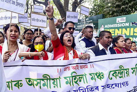 Activists of Asomiya Yuva Mancha take out a protest rally demanding justice for singer Zubeen Garg, in Guwahati, Assam.