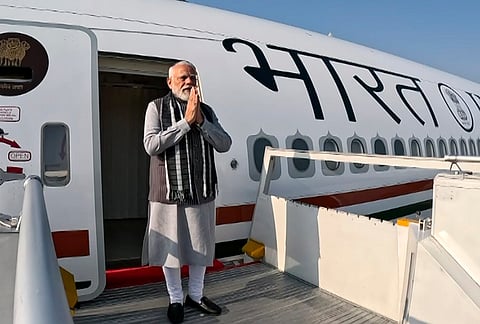 Prime Minister Narendra Modi departs for Tel Aviv on a two-day state visit to Israel, in New Delhi. 