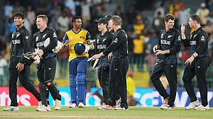 AP : New Zealand's players celebrate after winning the T20 World Cup match against Sri Lanka in Colombo.