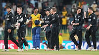 AP : New Zealand's players celebrate after winning the T20 World Cup match against Sri Lanka in Colombo.