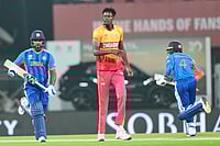 India Vs Zimbabwe: Sanju Samson Sparks IND's Best Opening Stand Of T20 World Cup 2026 | Photo: AP/Mahesh Kumar A. : India's Sanju Samson, left, and Abhishek Sharma, right, run between the wickets as Zimbabwe's Blessing Muzarabani looks on during the T20 World Cup cricket match between India and Zimbabwe in Chennai, India, Thursday, Feb. 26, 2026.