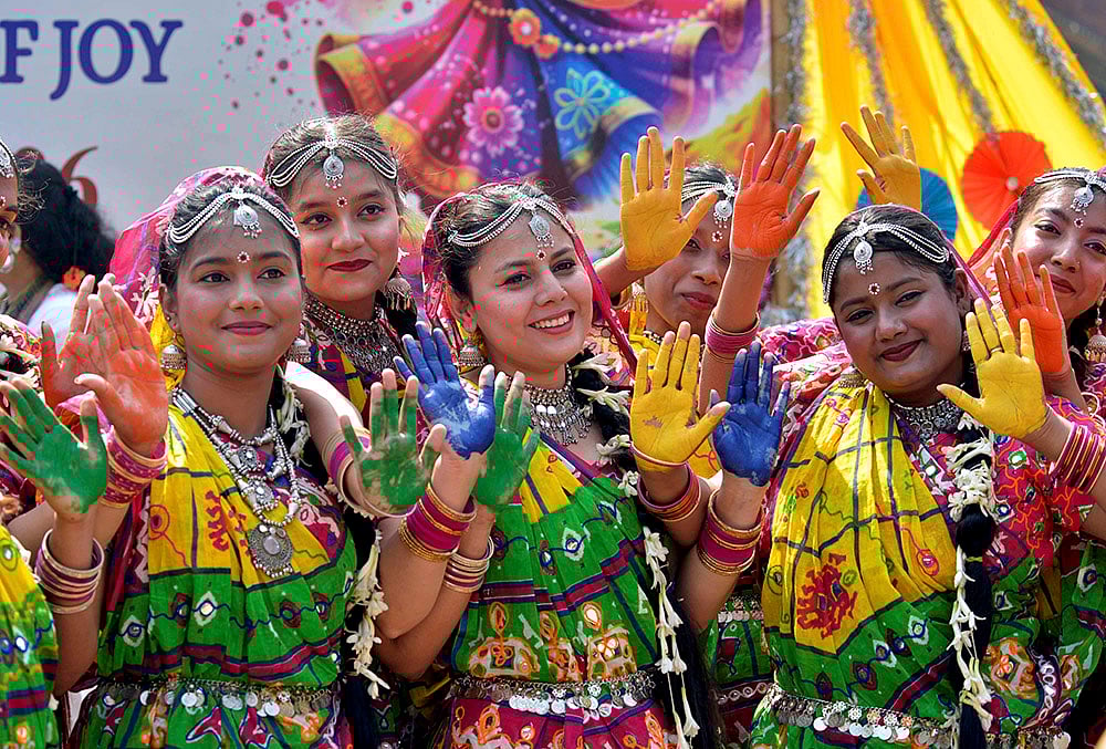 Students of Patna Women's College during Holi festival celebrations, in Patna. - | Photo: PTI