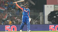 | Photo: AP/Mahesh Kumar A. : India's Abhishek Sharma celebrates his fifty runs during the T20 World Cup cricket match between India and Zimbabwe in Chennai, India, Thursday, Feb. 26, 2026.