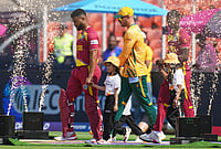 West Indies Vs South Africa, T20 World Cup Super Eights: See Best Photos From Ahmedabad | Photo: AP/Ajit Solanki : West Indies' captain Shai Hope, left, and South Africa's captain Aiden Markram step out onto the field before the start of the T20 World Cup cricket match between South Africa and West Indies in Ahmedabad.