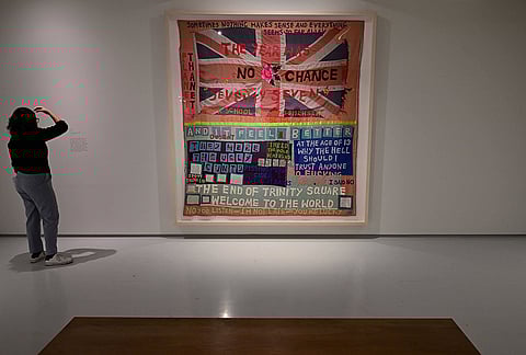 "Unravel: The Power and Politics of Textiles in Art" at the Barbican in London, UK, on 12th Feb, 2024 Barbican Art Gallery, London, UK.