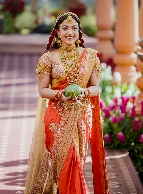 Actor Rashmika Mandanna during her wedding with actor Vijay Deverakonda, on the outskirts of Udaipur, Rajasthan. 