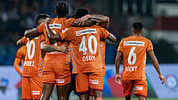 | Photo: AIFF : Punjab FC players celebrate after Nsungusi Effiong scored during the Indian Super League against Bengaluru FC on February 27, 2026.