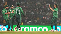 Pakistan Vs Sri Lanka Highlights, T20 World Cup: Men In Green Knocked Out Despite Nervy Win; New Zealand Into Semis Photo: AP : Pakistan's Abrar Ahmed, right, celebrates with teammates the wicket of Sri Lanka's Kamil Mishara during the T20 World Cup match between Pakistan and Sri Lanka in Pallekele.