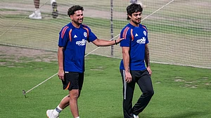 PTI : India's Kuldeep Yadav, left, and Ishan Kishan during a practice session ahead of their ICC T20 World Cup 2026 match against West Indies at the Eden Gardens in Kolkata.