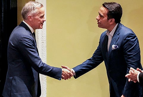 Union Minister of State Jayant Chaudhary meets Canadian Prime Minister Mark Carney at the launch of the India–Canada Talent and Innovation Strategy. 