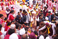 Uttarakhand CM Pushkar Singh Dhami attending a massive public gathering in Champawat