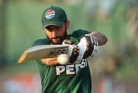| Photo: AP/Eranga Jayawardena : Pakistan's captain Salman Ali Agha warms up before the start of the T20 World Cup cricket match between Pakistan and Sri Lanka in Pallekele, Sri Lanka.