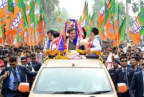 Assam Chief Minister Himanta Biswa Sarma during a roadshow, Assam. 