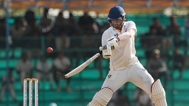 Hubballi: Jammu and Kashmir's Qamran Iqbal plays a shot on day four of the Ranji Trophy 2025-26 final cricket match between Karnataka and Jammu and Kashmir, at KSCA Cricket Stadium, in Hubballi, Dharwad district, Friday, Feb. 27, 2026. - (PTI Photo/Shailendra Bhojak)