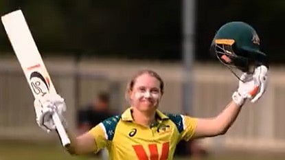 Alyssa Healy celebrating her century against India in 3rd ODI at Hobart.  - auswomencricket/Instagram