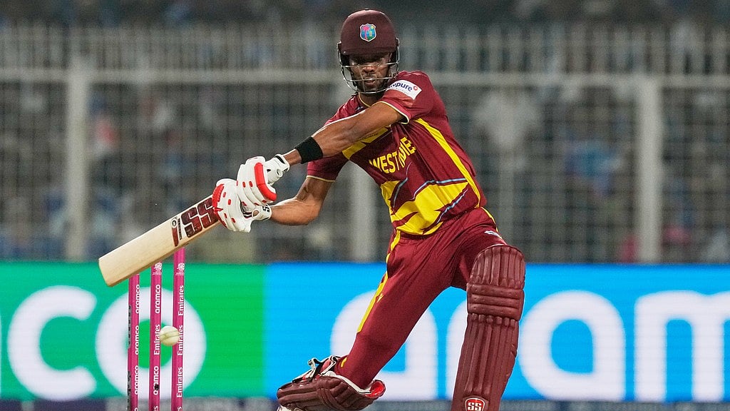 West Indies' Roston Chase plays a shot during the T20 World Cup cricket match between India and West Indies in Kolkata. - AP