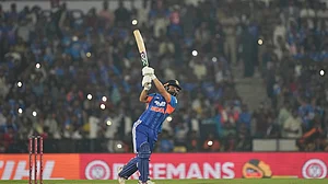 | Photo: AP/Mahesh Kumar A. : India's Rinku Singh bats during the first T20 cricket match between India and New Zealand in Nagpur.