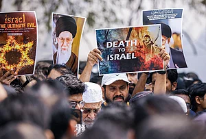 | Photo: PTI : People from the Muslim community stage a protest against the alleged killing of Iran's Supreme Leader Ali Khamenei in US-Israel strikes, in Hyderbad.