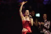 | Photo: Scott A Garfitt/Invision/AP : Rosalia wins the International Artist of the Year award during the Brit Awards 2026 in Manchester, England.