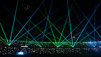 (AP Photo/Bikas Das) : A laser show entertains the spectators during a drinks break of the T20 World Cup cricket match between India and West Indies in Kolkata, India, Sunday, March 1, 2026