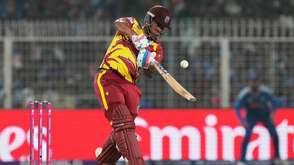 West Indies' Shimron Hetmyer plays a shot during the T20 World Cup cricket match between India and West Indies in Kolkata. - AP
