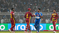 IND Vs WI, T20 World Cup 2026: Samson Credits Learning From ‘Greats’ Kohli And Rohit After Match-Winning Knock | Photo: PTI : India's Sanju Samson, second right, being congratulated by West Indies' captain Shai Hope and others after winning an ICC Men's T20 World Cup 2026 cricket match between India and West Indies, at the Eden Gardens, in Kolkata, West Bengal, Sunday, March 1, 2026.