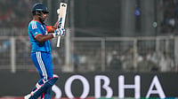 AP : Sanju Samson applauds a shot by Tilak Varma during the T20 World Cup match between India and West Indies in Kolkata.