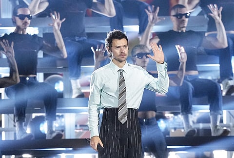 Harry Styles performs during the Brit Awards 2026 in Manchester, England.