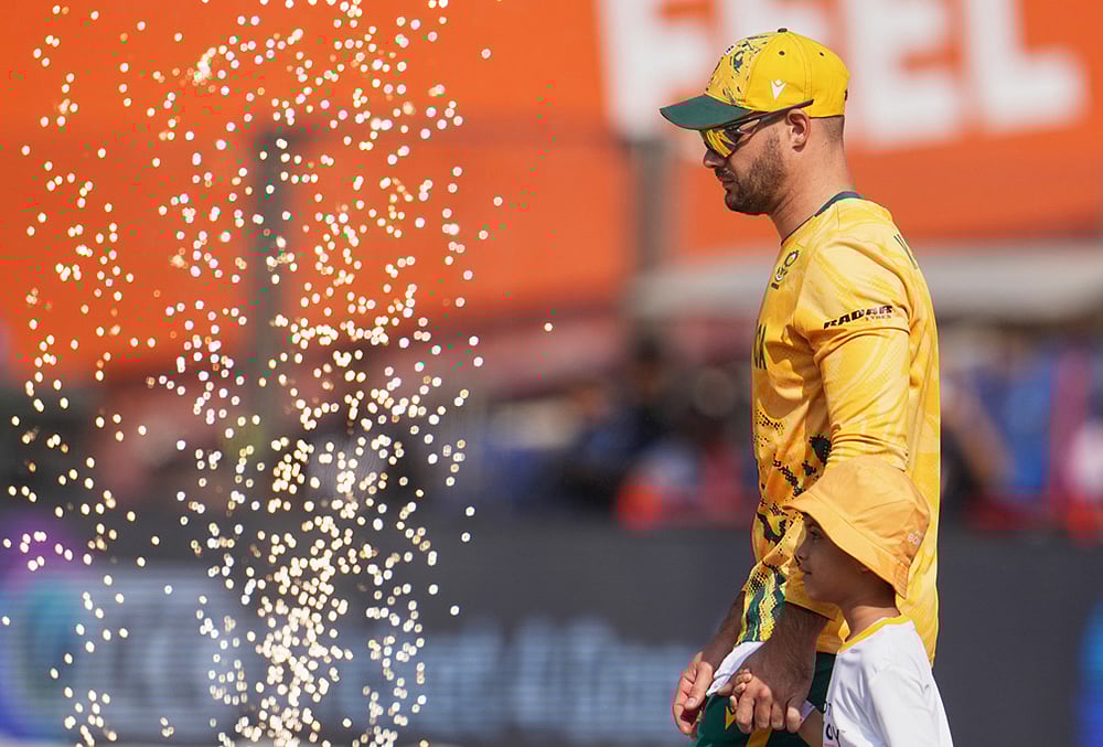 South Africa's captain Aiden Markram arrives in the field for their national anthem before the start of the T20 World Cup cricket match between South Africa and Zimbabwe in New Delhi. - | Photo: AP/Manish Swarup