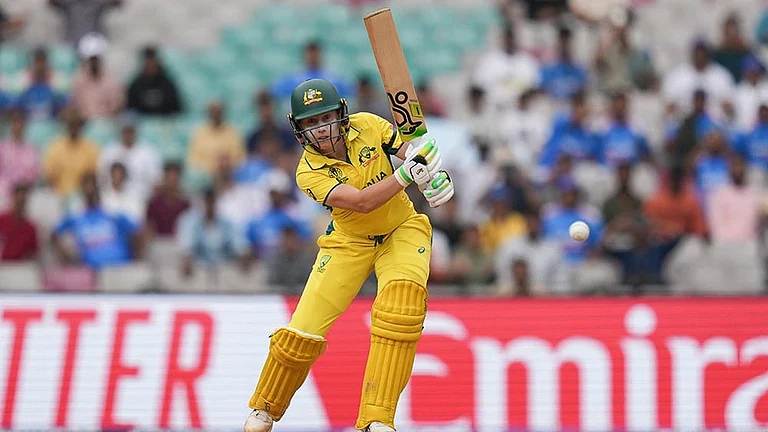 Australia's captain Alyssa Healy plays a shot during an ICC Women's World Cup semifinal ODI cricket match between India Women and Australia Women, at the DY Patil Stadium, in Navi Mumbai. - | Photo: PTI/Kunal Patil
