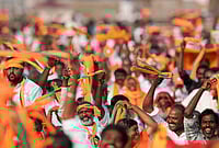 | Photo: PTI/R Senthilkumar : Madurai: AIADMK supporters during an NDA election campaign meeting for the Tamil Nadu Assembly polls, in Madurai. 