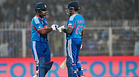 | Photo: AP/ Bikas Das : India's captain Suryakumar Yadav, right, and batting partner Sanju Samson touch gloves during the T20 World Cup cricket match between India and West Indies in Kolkata.