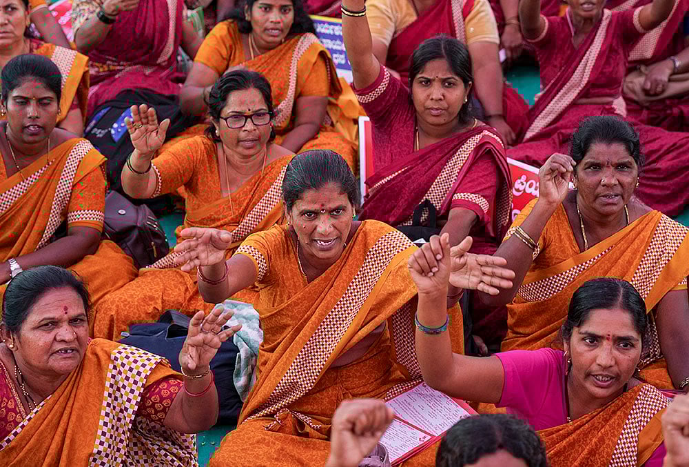 Anganwadi workers protest in Bengaluru