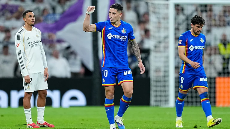 Martin Satriano celebrates following his sensational goal at the Estadio Santiago Bernabeu - Opta